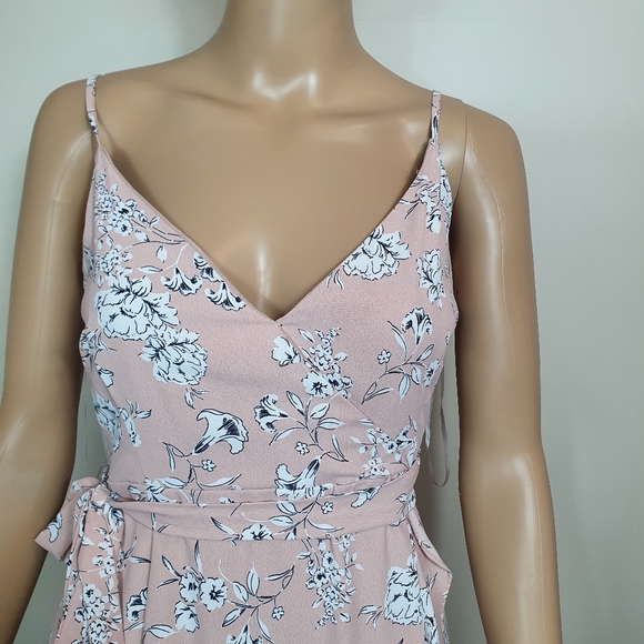 Floral wrap dress boho peach white Sze 12 maxi strappy Hi-Lo belted frill summer - Picture 4 of 8